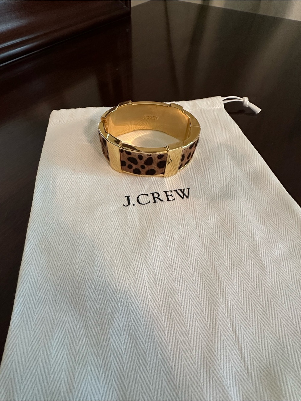 J. Crew Gold-Tone Leopard Print Bangle Bracelet - Picture 3 of 3